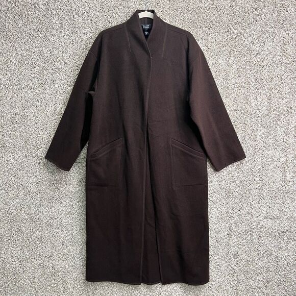 Eileen Fisher Coat Women’s Small Brown 100% Wool Single Snap Long Winter Overcoa - Picture 1 of 9